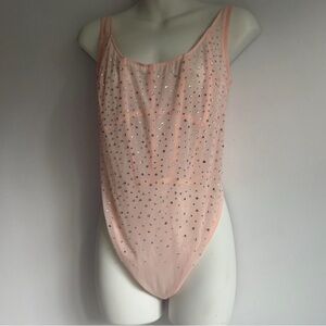NWT Victoria’s secret mesh baby pink rhinestone bodysuit